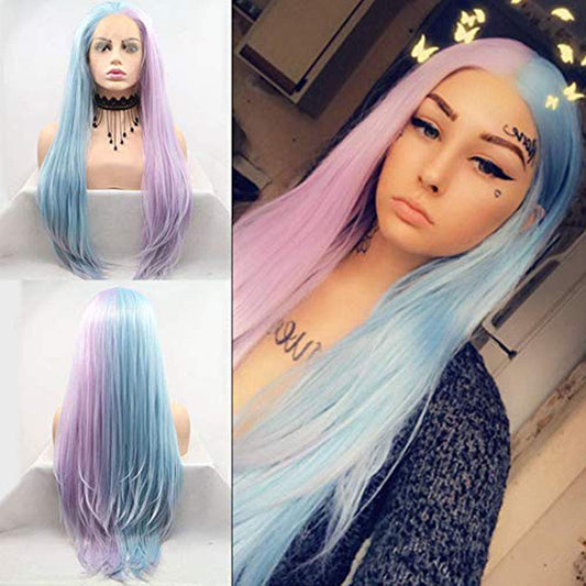 Synthetic Lace Front Wigs Long Natural Straight Heat Resistant Replacement Wigs Bright Neon Yellow High Temperature Fiber Hair (22 Inch, Straight,