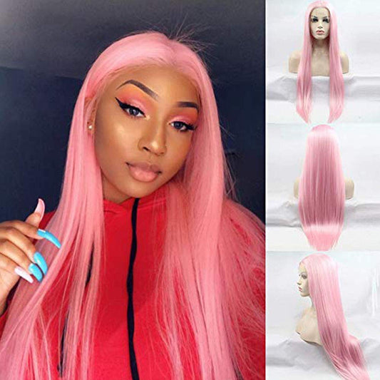 Synthetic Lace Front Wigs Long Natural Straight Heat Resistant Replacement Wigs Bright Neon Yellow High Temperature Fiber Hair (22 Inch, Straight,